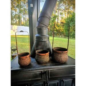 3 VTG Japanese Ikebana Orchid Baskets Handwoven Bamboo Floral 14" 16" 18"